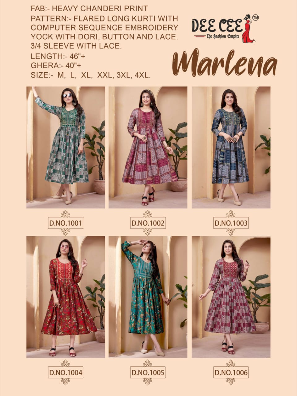 Marlena By Dee Cee Chanderi Printed Anarkali Kurtis Exporters in India